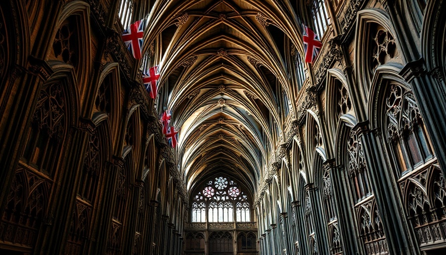 Intricate Westminster Abbey interior showcasing detailed carvings and flags.