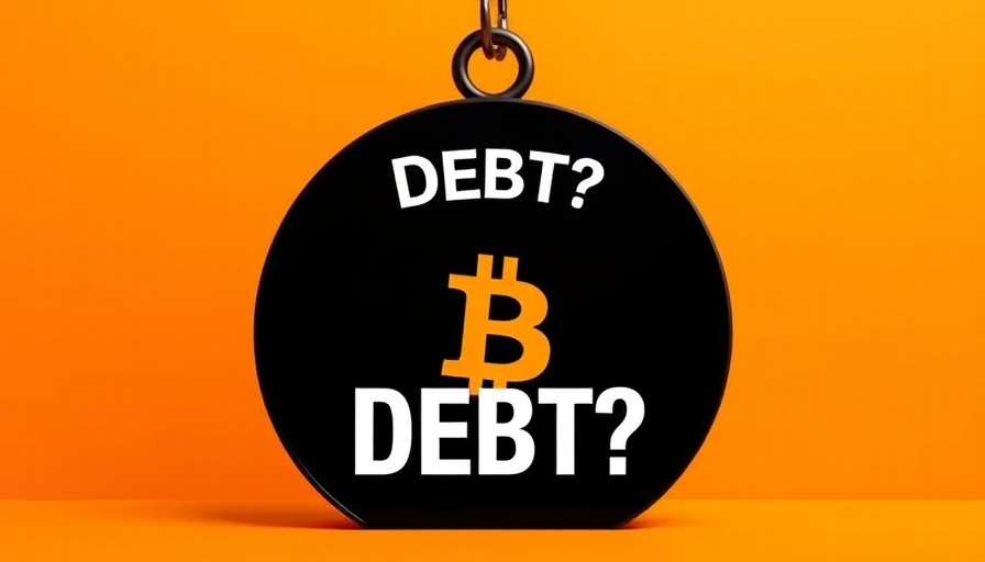 Graphic of weight labeled 'DEBT?' with Bitcoin symbol highlighting MicroStrategy Bitcoin debt.