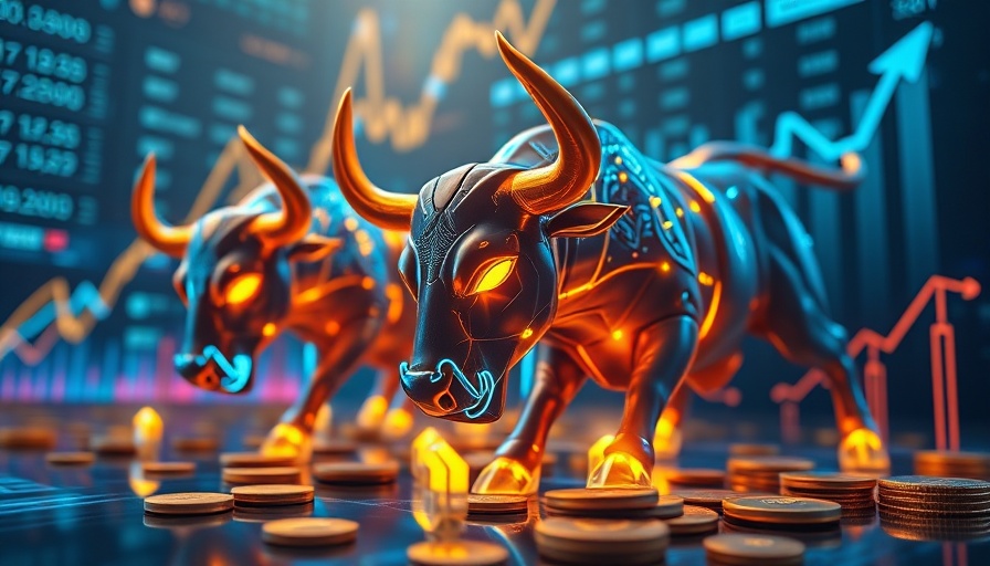 Futuristic digital bulls embody cryptocurrency market; earn Bitcoin Ethereum.