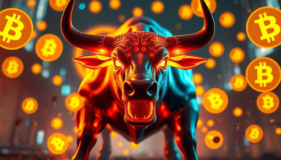 Futuristic bull with Bitcoin symbols in digital glow