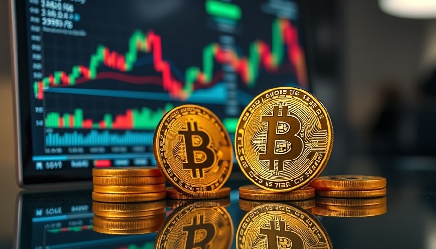Bitcoin stack in front of digital stock chart, symbolizing digital asset management.