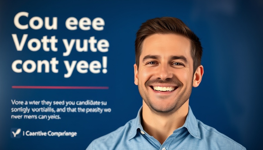 Smiling man's campaign poster for pension board bitcoin candidacy.