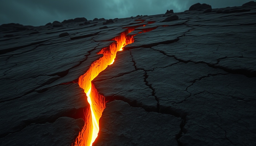 Massive cracked surface with glowing fissure symbolizing Bitcoin low transaction fees.