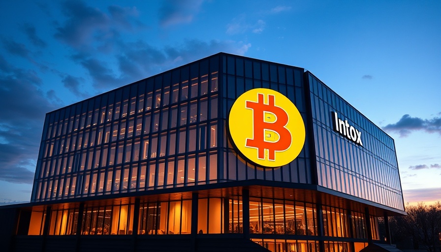 IATSE Local 728 building with Bitcoin symbol at dusk.