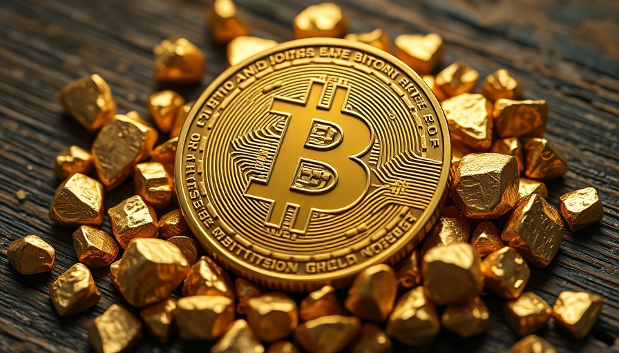 Golden Bitcoin with nuggets, symbolizing blockchain and federated learning.