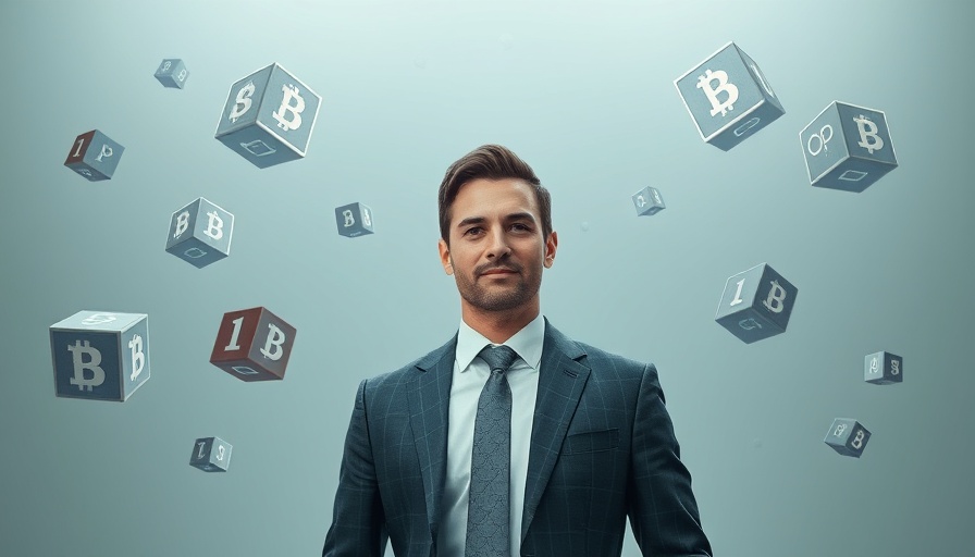 Man in suit with blockchain symbols, Strategic Bitcoin Reserve concept.
