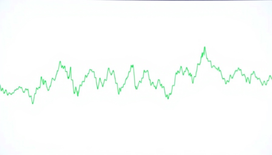 Fluctuating green line graph of cryptocurrency trends with spikes over time.