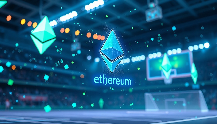 Futuristic digital art of Ethereum tokenization in sports.