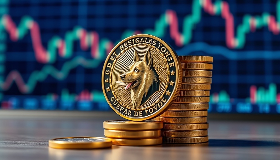 Dogecoin coins with stock graphs in background, meme coins investing.