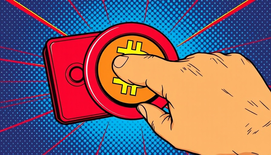 Comic-style Bitcoin panic selling concept with panic button.