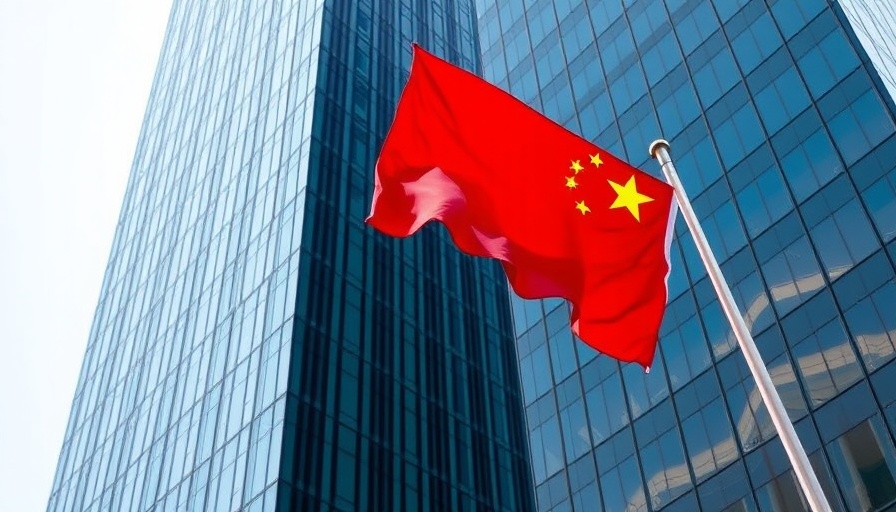Chinese flag in front of a skyscraper related to China mutual fund pay cut proposals.