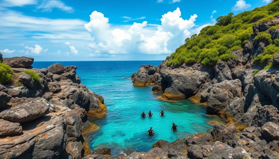 Scenic Bonaire beach with divers and cliffs.