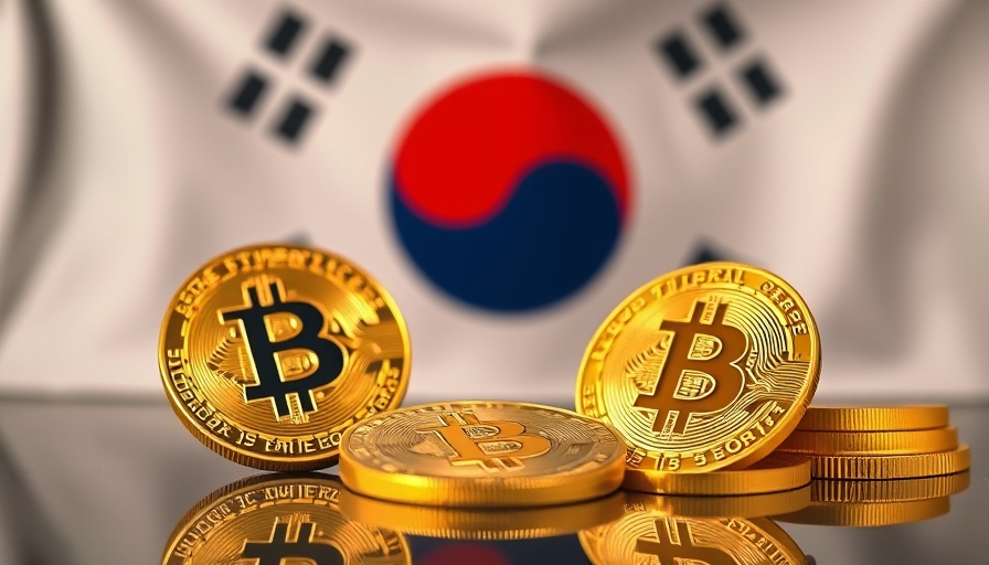 Strategic Bitcoin reserve concept with coins and South Korean flag.