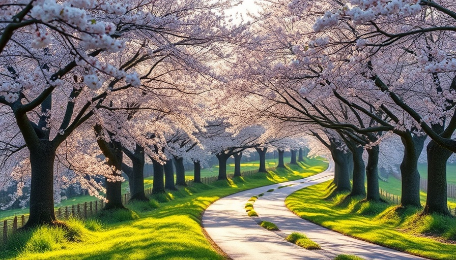 Cherry blossom season in Washington, DC with blooming trees along a scenic road.
