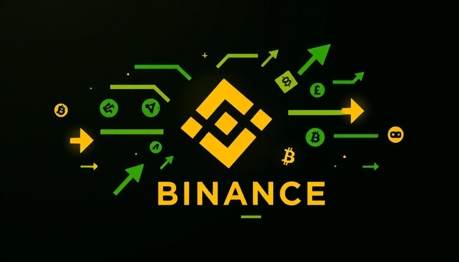 Binance crypto trading policy illustration with logo and currency symbols.