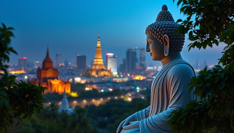 South Korea visa-free entry Chinese tourists vibrant cityscape with serene statue.