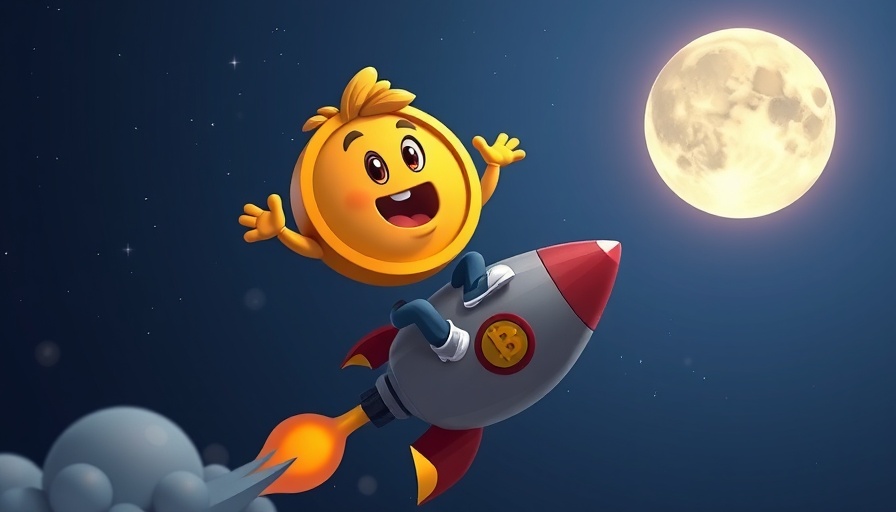 Cartoon bitcoin riding rocket to moon concept.