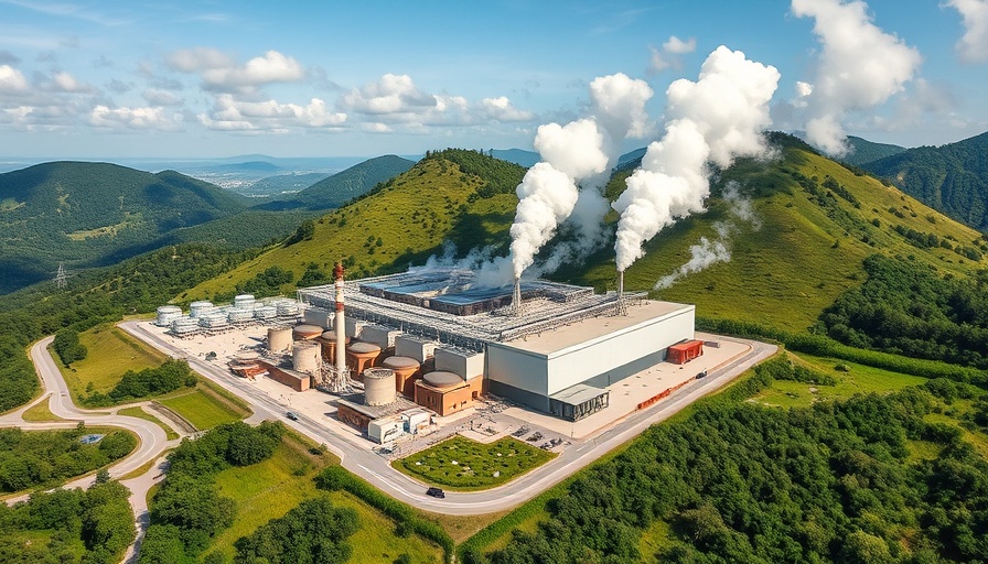 Arial view of geothermal energy plant, Renewable Energy Investment concept.