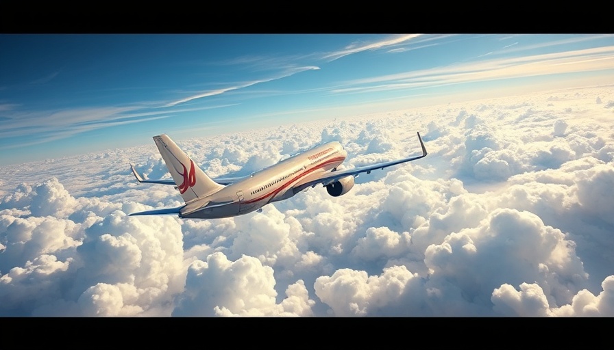 Commercial airplane soaring over clouds illustrating airfare data transparency in India.