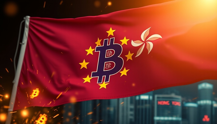 Bitcoin symbol over Hong Kong flag, sparks; Bitcoin treasury strategy in China.