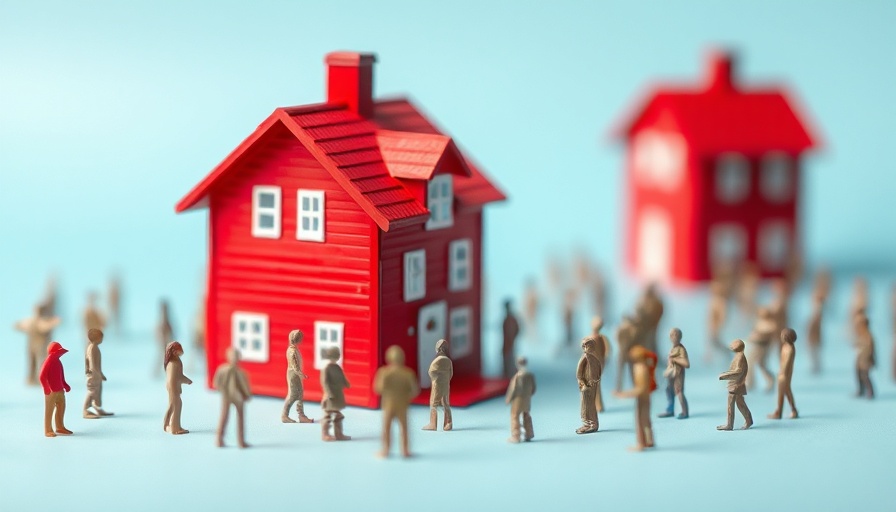 Miniature red house with scattered figures, Lennar Corporation rating downgrade concept.