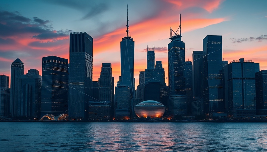 City skyline with network overlay representing digital security risks.