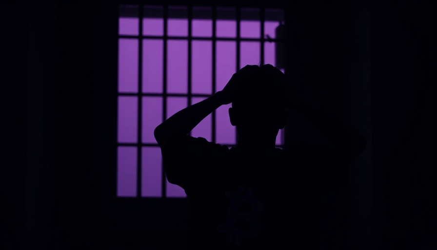 Silhouette of a person in prison cell with Bitcoin shirt.