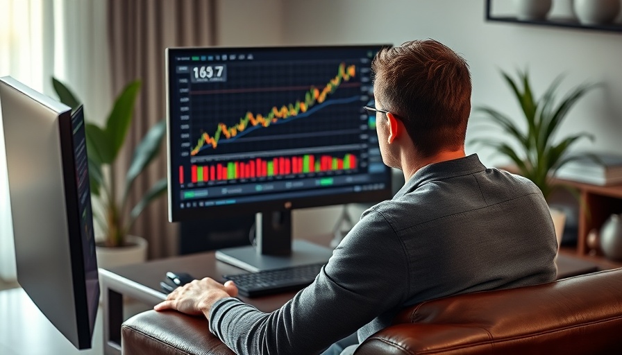 Person analyzing stock chart depicting stocks breaking above their 200 DMAs in a home office.