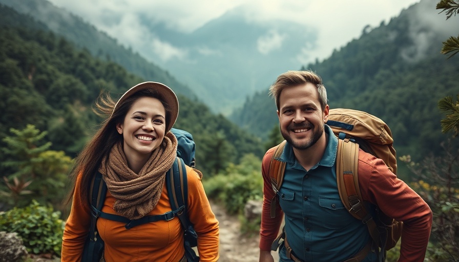 Couple hiking on lush mountain trail representing Wirex Travel platform for global travelers.