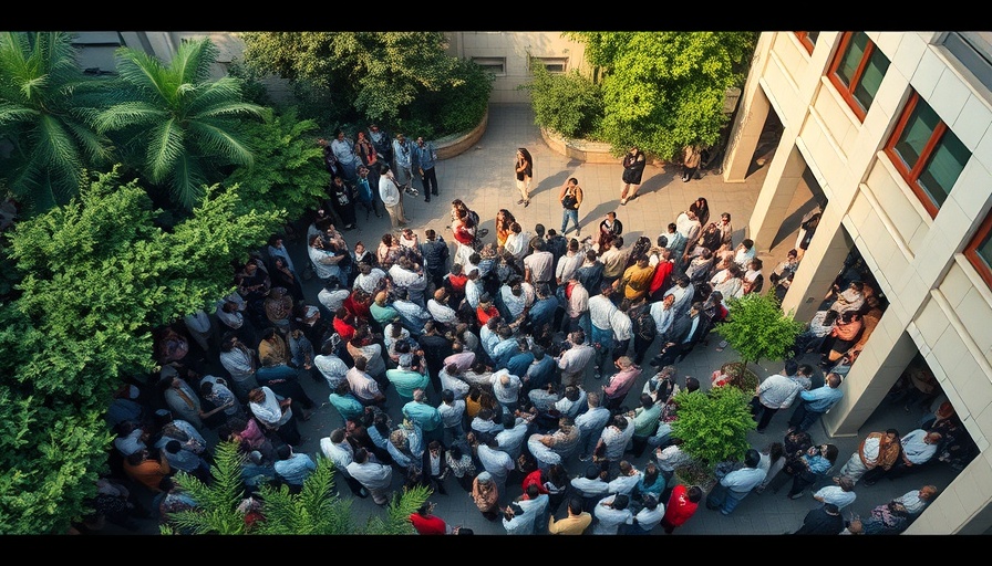 Overhead view of people gathered outside in Bangkok post-earthquake.