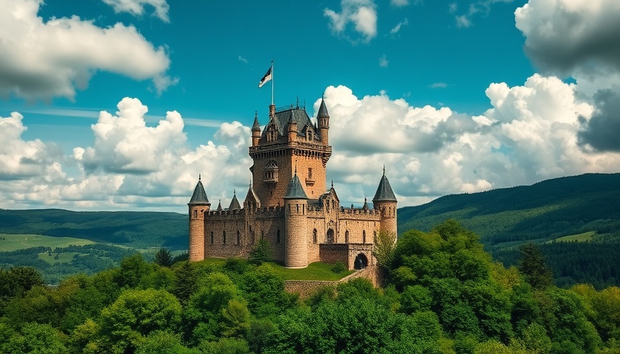 Magnificent castle on Germany road trips, lush landscape.