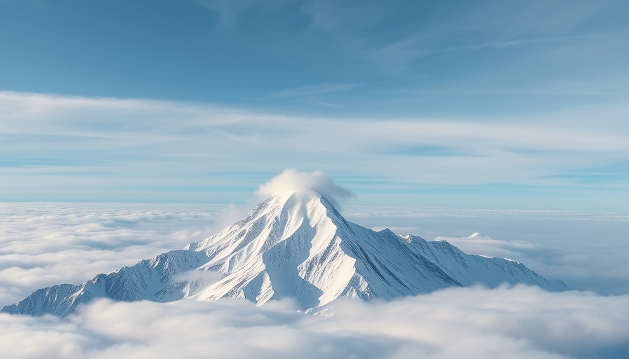 Snow-covered peak in Nepal, clouds parting, serene view.