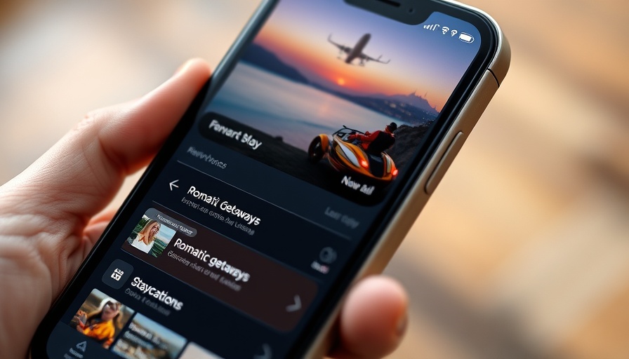 Travel app on phone highlighting romantic getaways at spring parks.