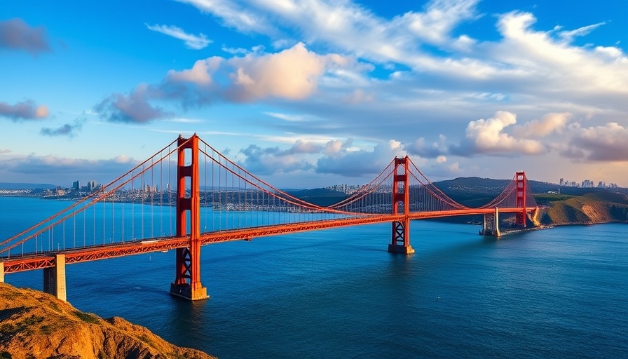 Iconic Golden Gate Bridge at sunset during spring in the USA.