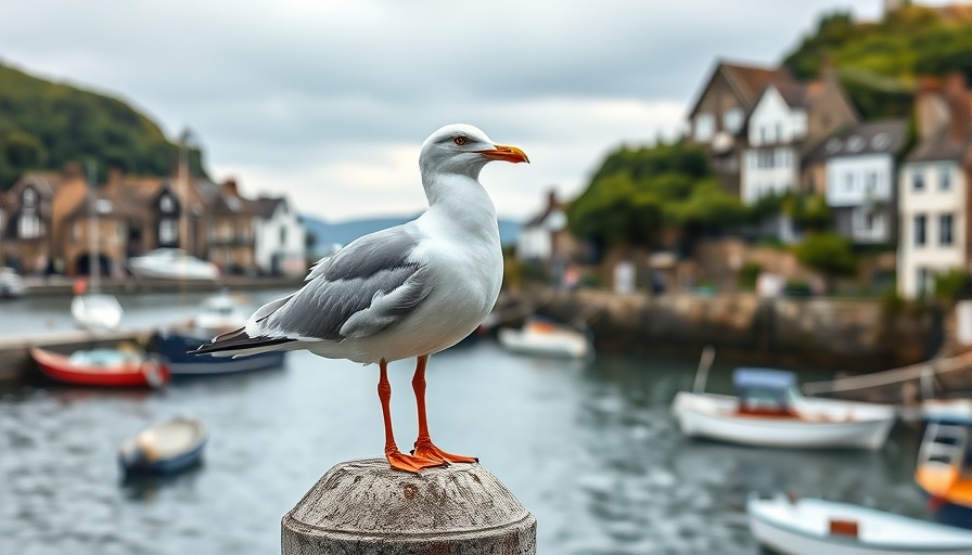 Seagull in a coastal English village, best places to visit in England this spring.