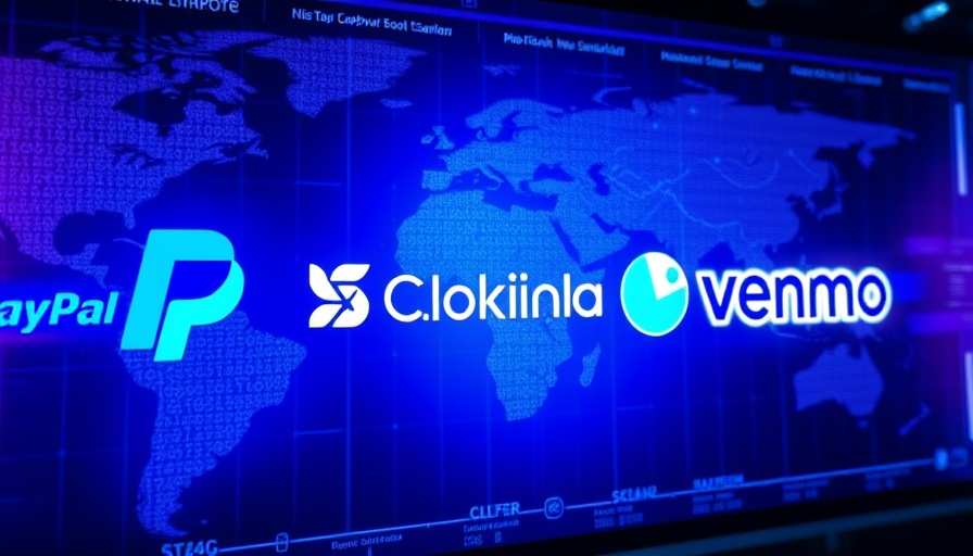 PayPal cryptocurrency support visual with digital logos and map.