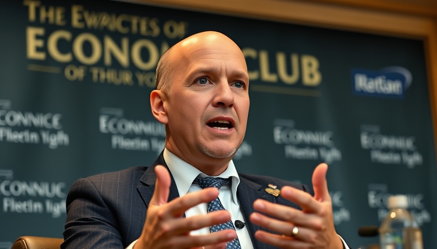 Man discussing rate cuts and cryptocurrency trading at the Economic Club.