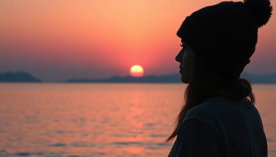 Silhouette of a woman enjoying a sunset by the sea.