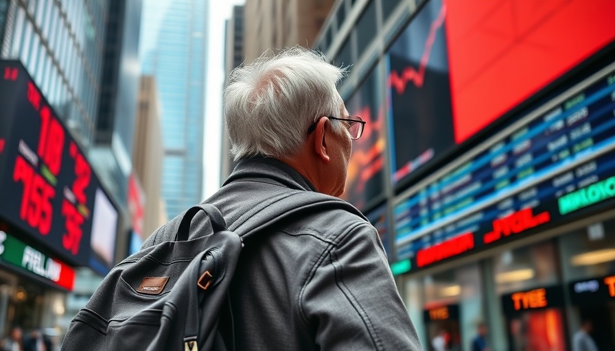 Man looking at digital stock board, reflecting tech tariff effects.