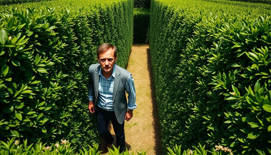 Man and woman in a hedge maze exploring confusion.