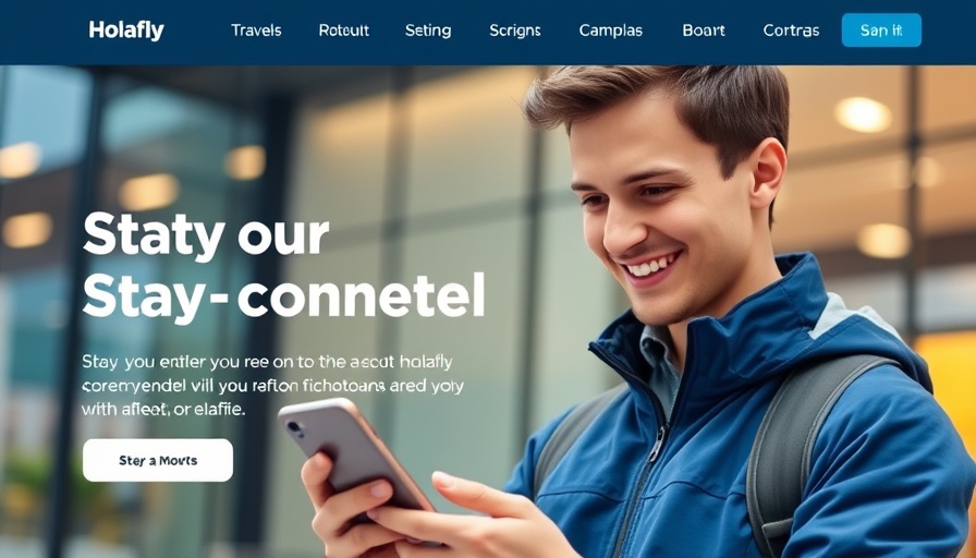 Holafly eSIM for travel, man using smartphone while traveling.