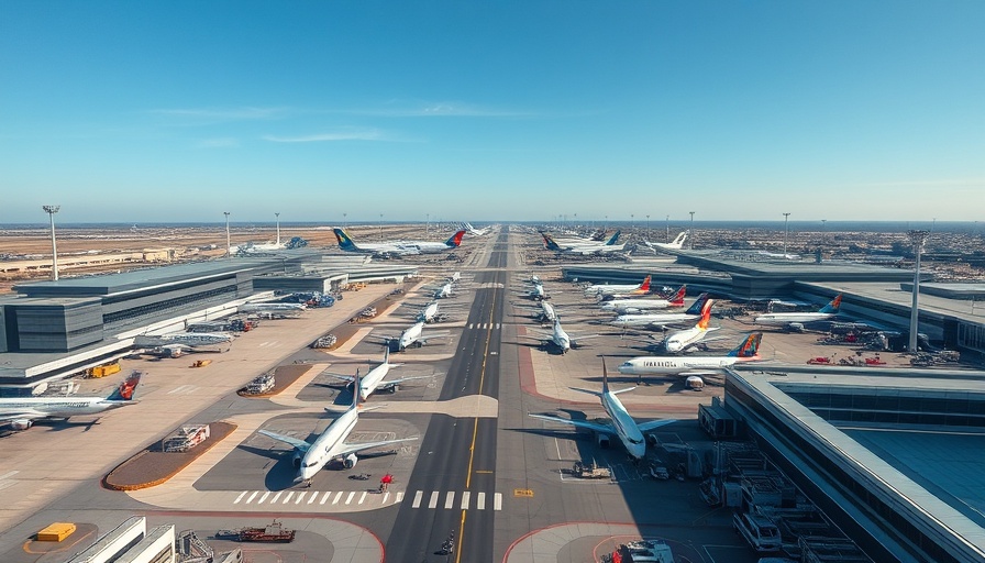 Delhi Airport showcasing global traffic rankings with bustling planes.