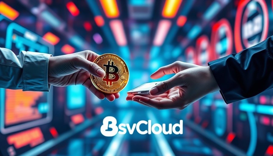 Digital exchange scene with Bitcoin and BsvCloud logo.