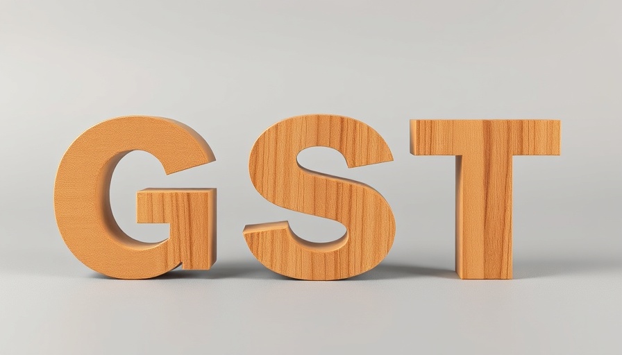 Wooden 'GST' letters symbolizing tax compliance, modern style.