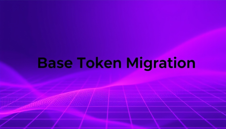 Purple grid background with 'Base Token Migration' text, AI Agentic Era Developer Crisis theme.
