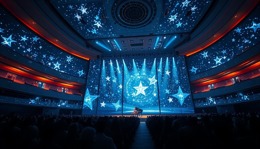 teamLab Phenomena Abu Dhabi pianist performing in starry concert hall.