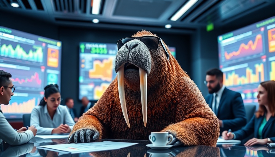 Futuristic walrus with data screens in conference room, Walrus Protocol Decentralized Storage