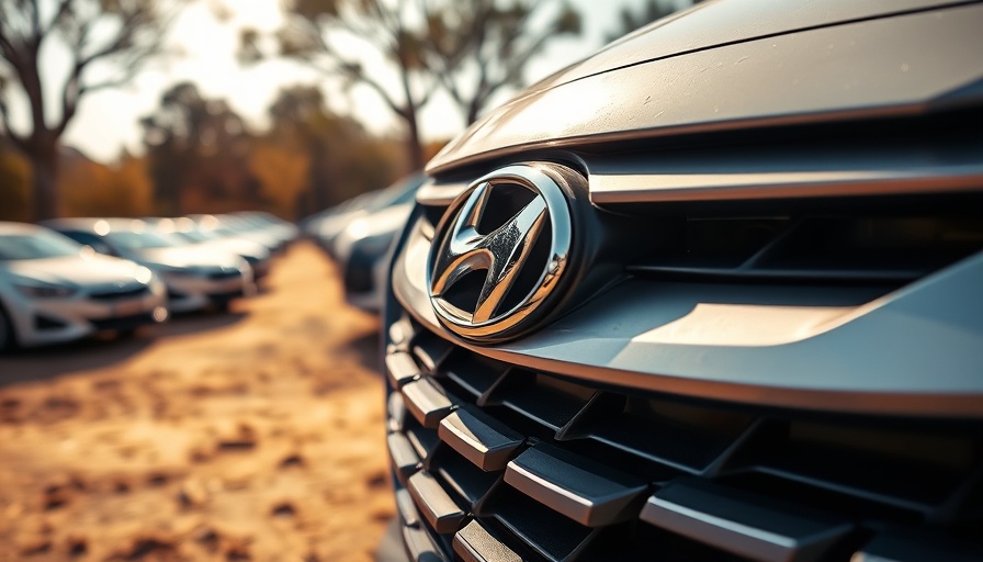 Hyundai car grille with logo in outdoor parking.