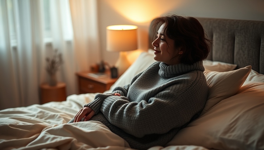 Person wearing pajamas sitting on a bed.