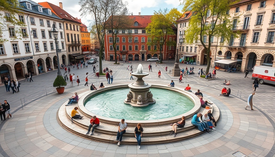 Munich plaza with a fountain during a 24 hour walking tour